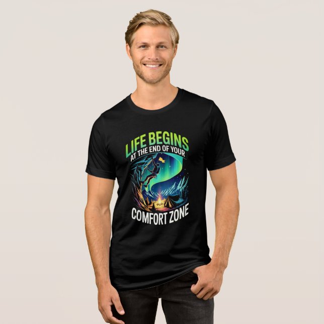 Comfort Zone Motivational Quote Adventure Design Tri-Blend Shirt (Vorderseite voll)