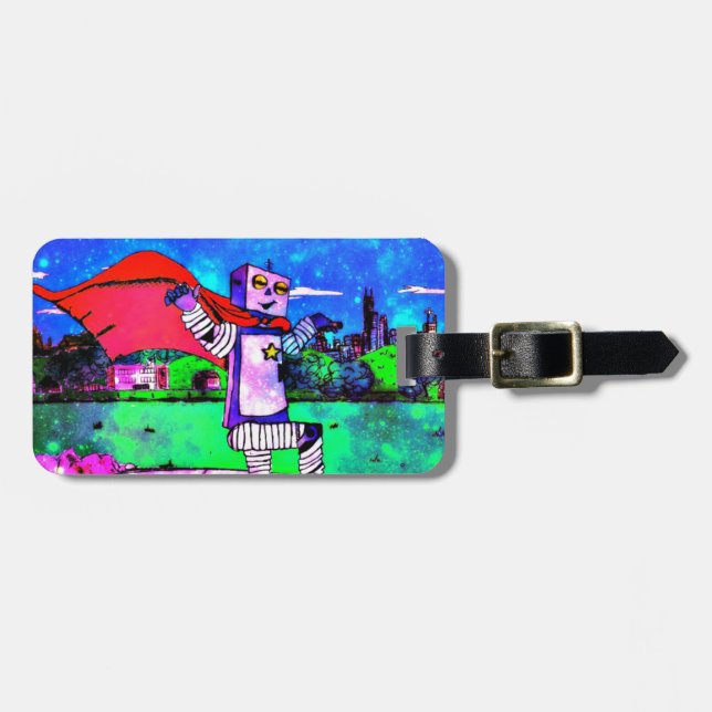 Comic-Artsuperhero-Roboter vom Weltraum! Gepäckanhänger (Vorderseite horizontal)