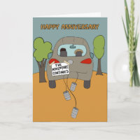Comic-Auto-Glückwunschkarte zum Hochzeitstag für P