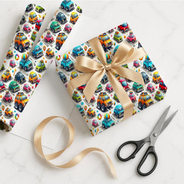 Comic-Autos Bunte Kinder Geschenkverpackungspapier Geschenkpapier (Cartoon Cars Colorful Kids Gift Wrapping Paper)
