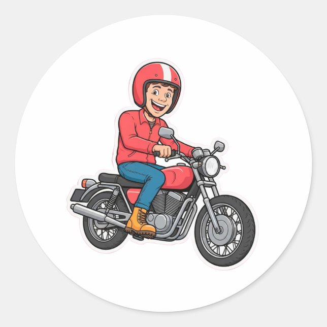 Comic-Biker auf einem Motorrad  Runder Aufkleber (Vorderseite)