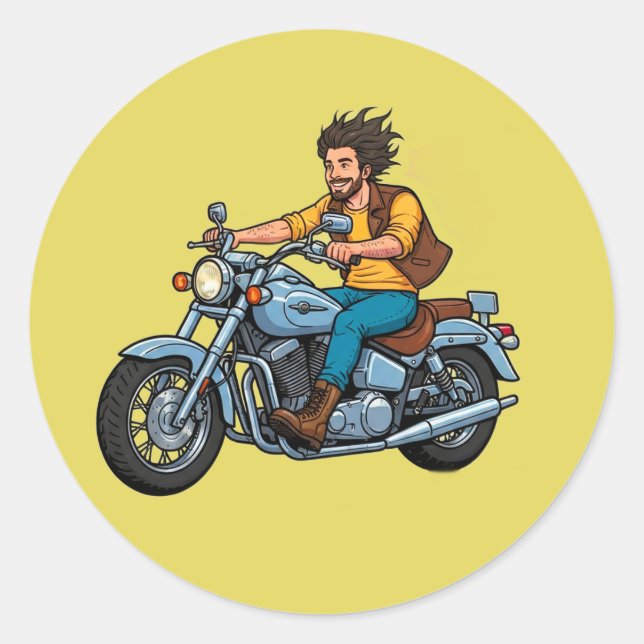 Comic-Biker auf einem Motorrad  Runder Aufkleber (Vorderseite)