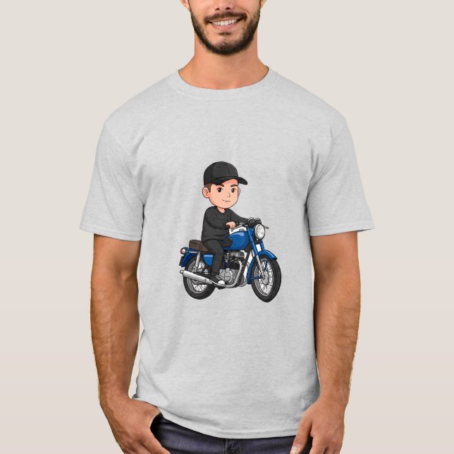 Comic-Biker auf einem Motorrad  T-Shirt (Vorderseite)