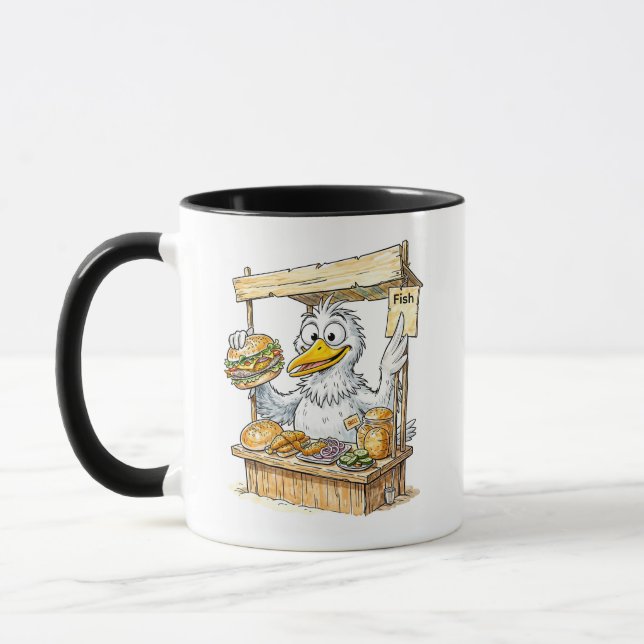 Comic Bird am Fischstand Tasse (Links)