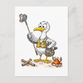 Comic Bird Beach Cleanup Crew Postkarte