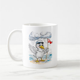 Comic Bird Beach Wind Check Postcard Kaffeetasse