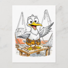Comic Bird Shipyard Worker Postkarte