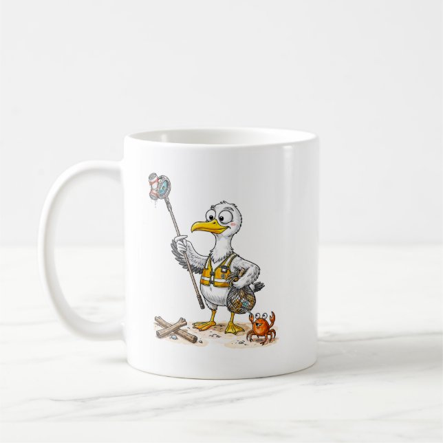 Comic Bird Strand-Reinigungstrupp Kaffeetasse (Links)