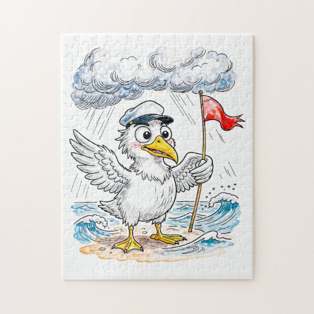 Comic Bird Strand Wind Check Postkarte Puzzle (Vertikal)