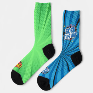 Comic Blue BTW Green POW Socken