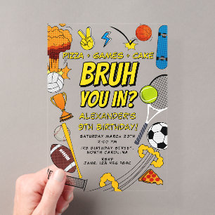 Comic-Book-Bruh-Sport-Atletik-Bälle Geburtstag Acryleinladungen