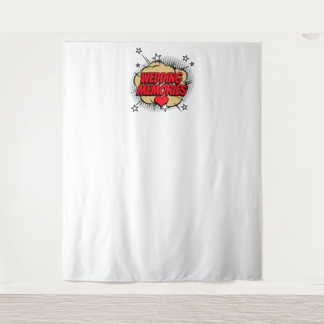 Comic Book Bubble Wedding Erinnerungen Foto Hinter Wandteppich (Vorderseite)