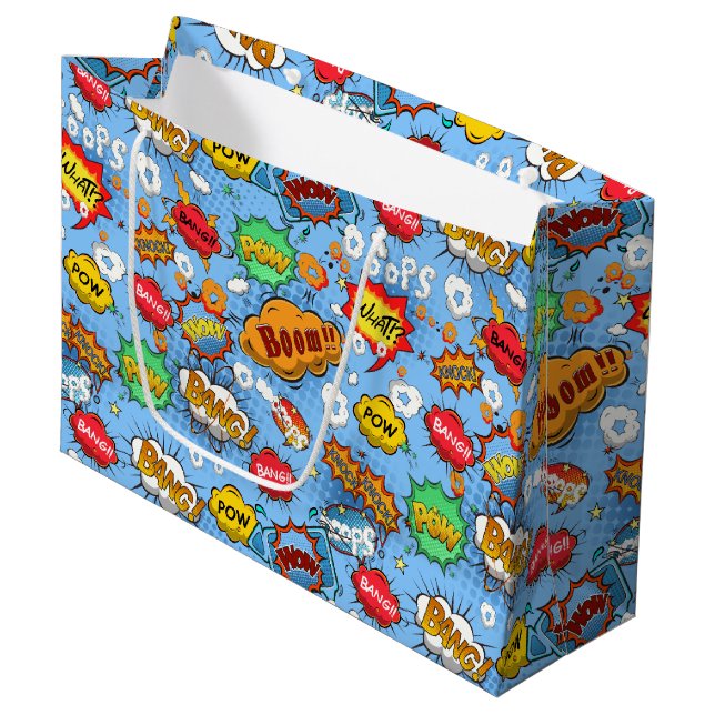 Comic Book Bubbles Geschenktasche Groß Große Geschenktüte (Vorderseite Schrägansicht)