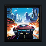 Comic Book Car wird schnell Erinnerungskiste<br><div class="desc">Ein Comic,  das die Darstellung eines Sportwagens auf einer Autobahn in Richtung Stadt zeigt. Helle Farben,  viel Action,  total lustiges Design auf dieser Sake Box.</div>