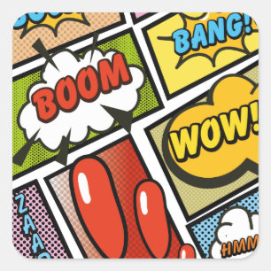 Comic-Book-Cartoon-Schriftarten! Quadratischer Aufkleber