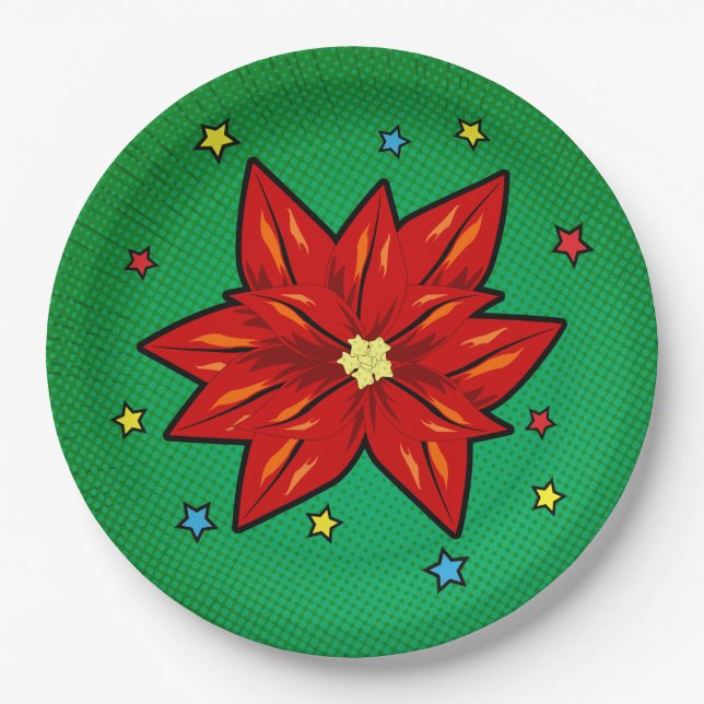 Comic Book Christmas Poinsettia Pappteller (Vorderseite)