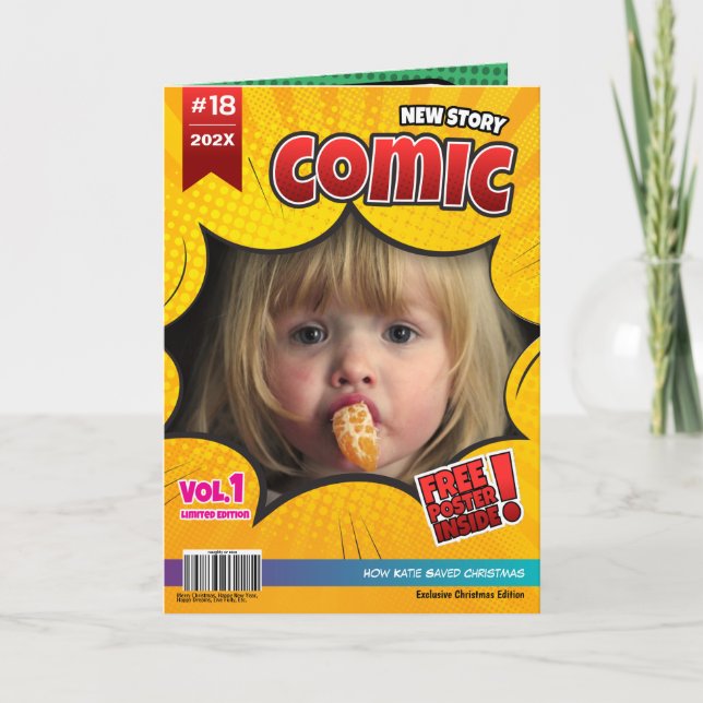 Comic Book Cover Foto Weihnachten Karte (Vorderseite)