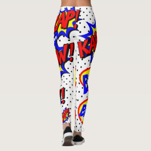 Comic Book Custom Speech Bubbles Color Bolt White Leggings