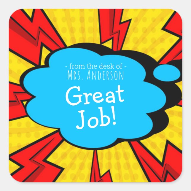 Comic Book Encourement Sticker Lehrer Name (Vorderseite)