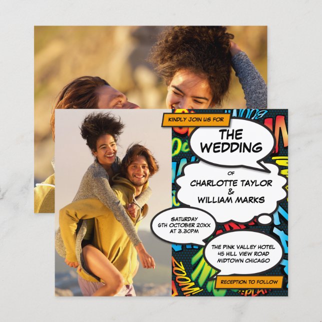 Comic Book Fotos Budget Hochzeit Einladung (Vorne/Hinten)