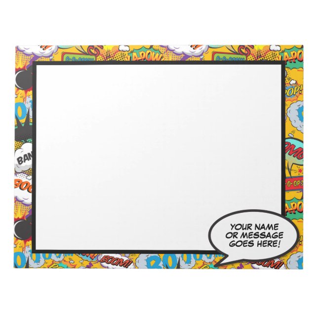 Comic Book Fun Speech Bubname Message Notizblock (Vorderseite)