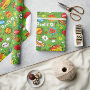 Comic Book Green Wrapping Paper Geschenkpapier