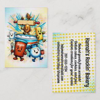 Comic book hippie baking ingredients bakery visitenkarte