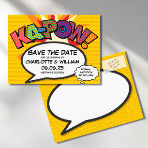 Comic-Book KA-POW moderne lustige Save-the-Date-Ei Ankündigungspostkarte