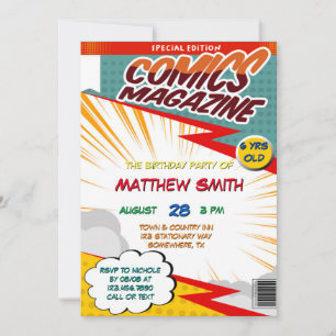 Comic-Book-Magazin-Stil Kindergeburtstagsfeier Einladung