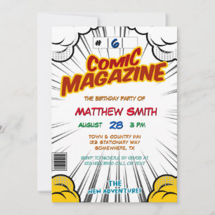 Comic-Book-Magazin-Style Kindergeburtstagsfeier Einladung