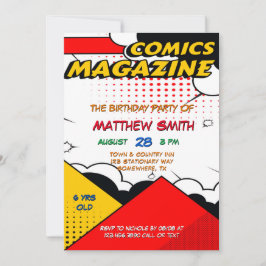Comic Book Magazine Style Kindergeburtstag Party Einladung