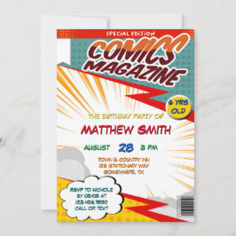 Comic Book Magazine Style Kindergeburtstag Party Einladung