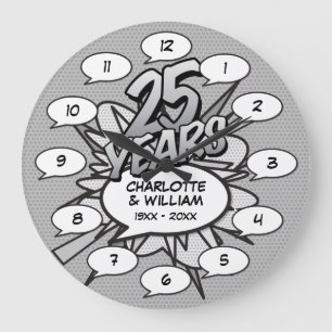 Comic-Book-Pop-Art 25. Silberjubiläum Große Wanduhr