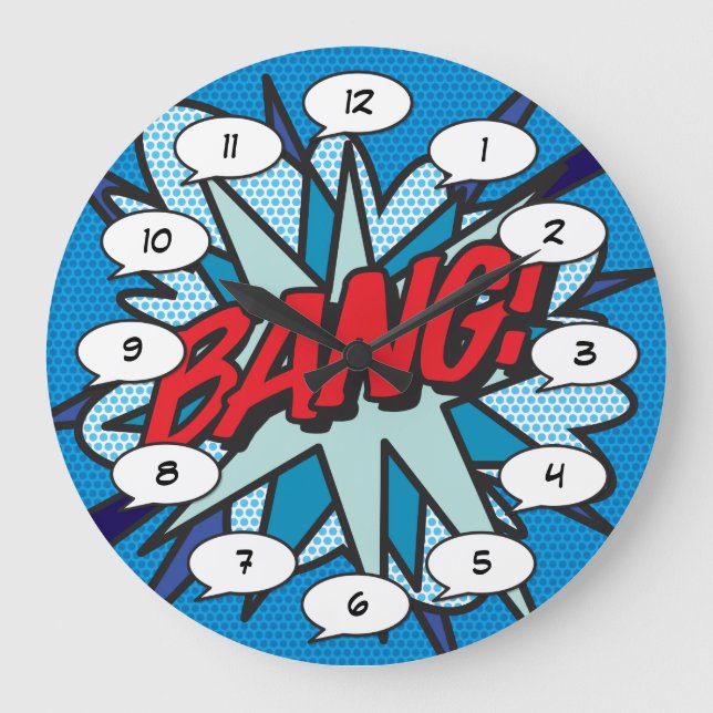 Comic Book Pop Art BANG Große Wanduhr (Vorderseite)