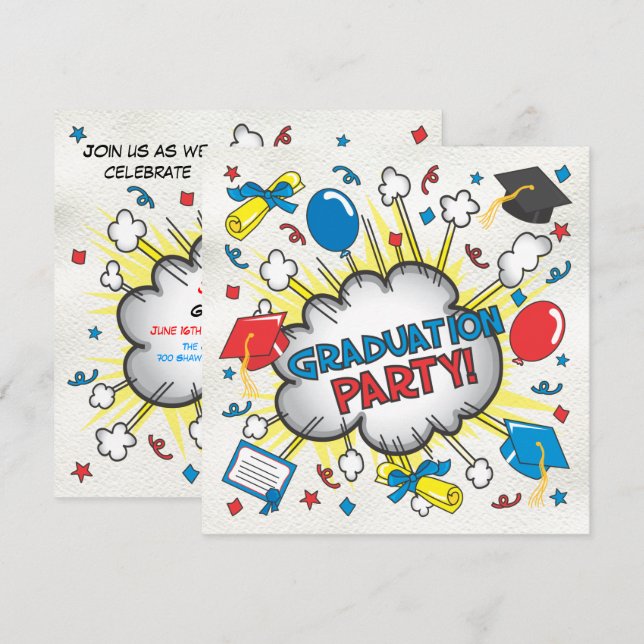 Comic Book Pop Art Graduation Party Einladung! Einladung (Vorne/Hinten)