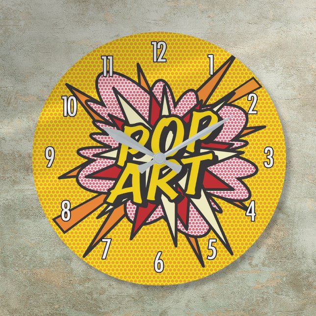 Comic Book Pop Art Große Wanduhr (Fun Cool Comic Trendy Book Pop Art Large Clock)
