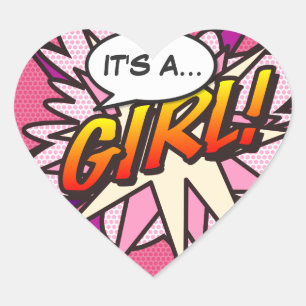 Comic Book Pop Art IT's a GIRL Gender Reveal Herz-Aufkleber