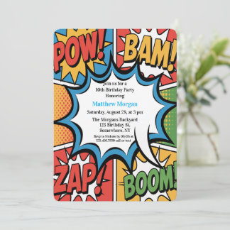 Comic-Book-Pop-Art-Jungen-Geburtstagsfeier Weiß Einladung