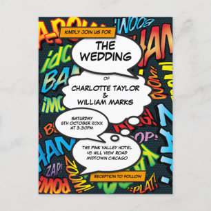Comic Book Pop Art Modernes Foto Hochzeit Ankündigungspostkarte