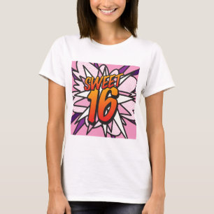 Comic Book Pop Art Pink SWEET 16 BIRTHTAG T-Shirt