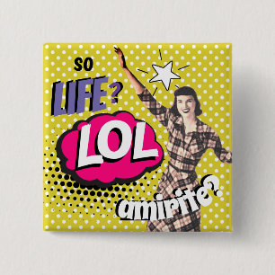 Comic-Book-Pop-Art-Retro-Dame-Lustig Button