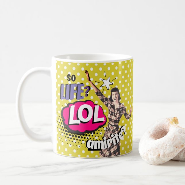 Comic Book Pop Art Retro Lady Funny Kaffeetasse (Mit Donut)