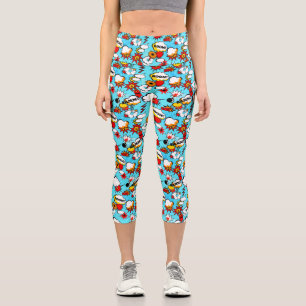 Comic Book Pop Art Super Hero Funny Capri Leggings