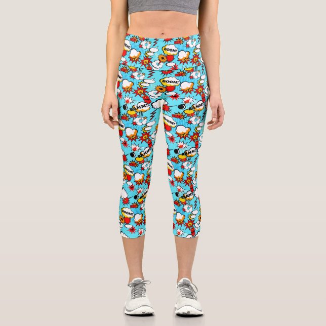 Comic Book Pop Art Super Hero Funny Capri Leggings (Vorderseite)