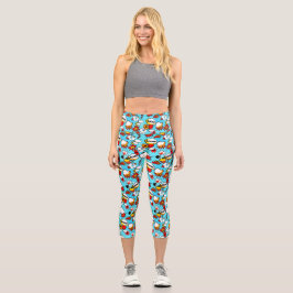 Comic Book Pop Art Super Hero Funny Capri Leggings