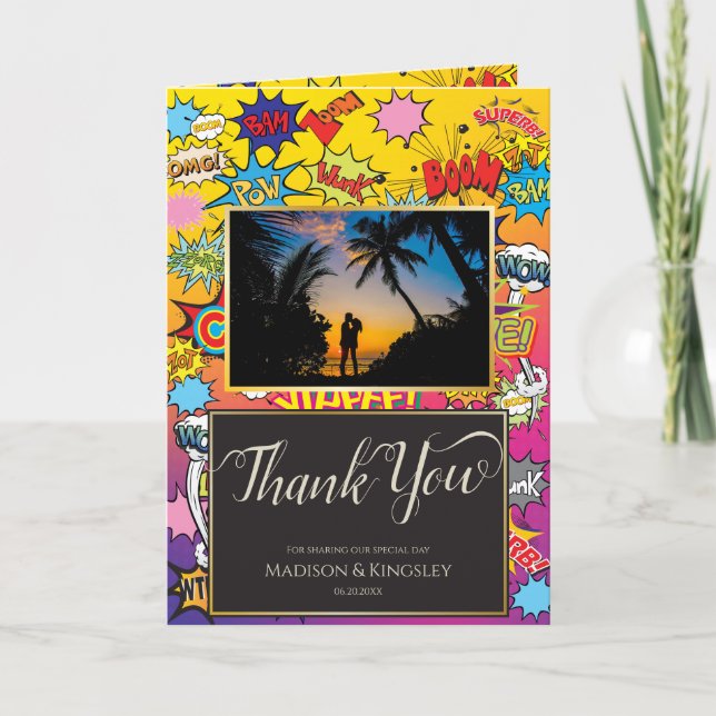 Comic Book Pop Art 💥 🎉 unglaubliche Hochzeit Dankeskarte (Vorderseite)