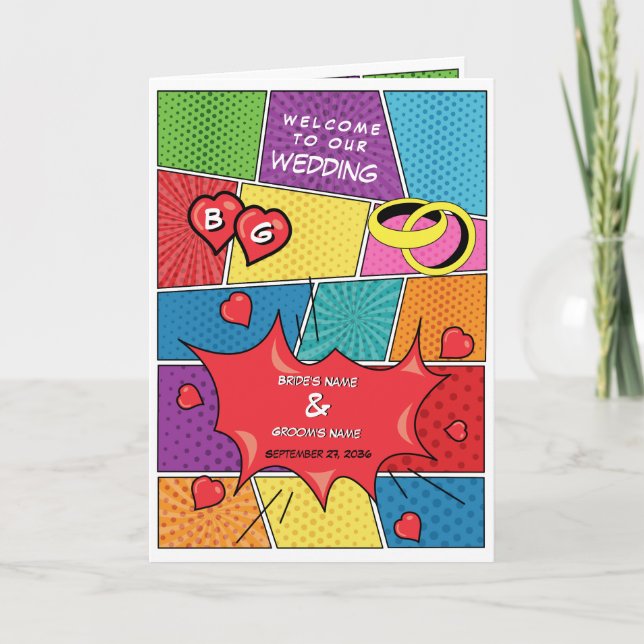 Comic Book Pop Art Wedding Order of Service Programm (Vorderseite)