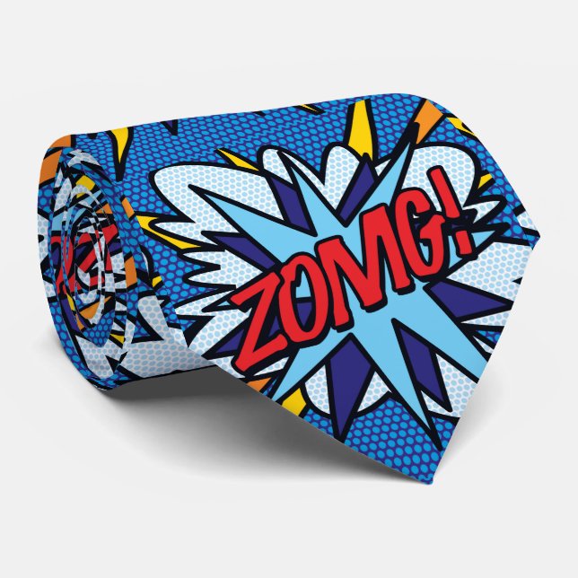 Comic Book Pop Art ZOMG Superhero Krawatte (Gerollt)