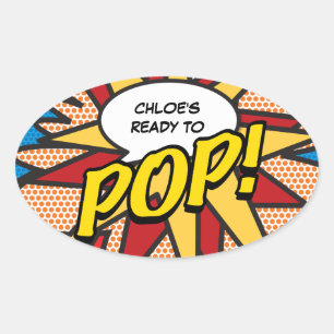 Comic Book Ready to POP! Baby Shower Sprinkle Ovaler Aufkleber