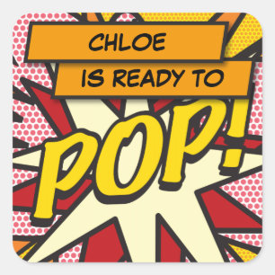 Comic Book Ready to POP! Baby Shower Sprinkle Quadratischer Aufkleber